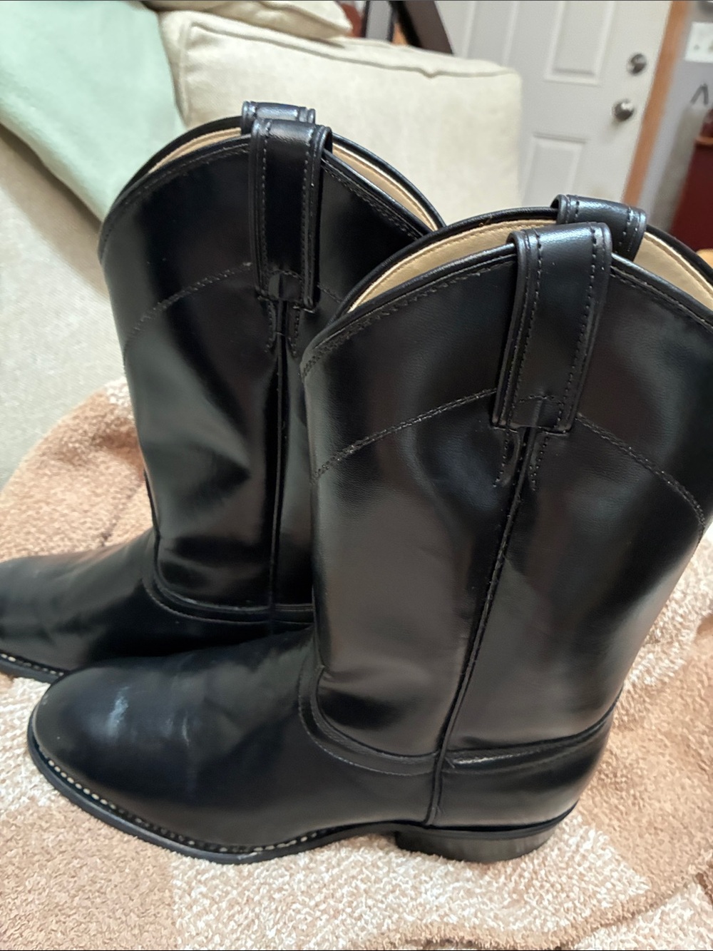 Laredo Black Leather Cowboy Boots with Pull Tabs
